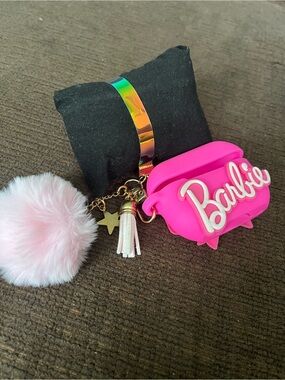 AirPods Prob2 Barbie Pink  Case Keychain with Pom Pom, Tassel & Star Charm